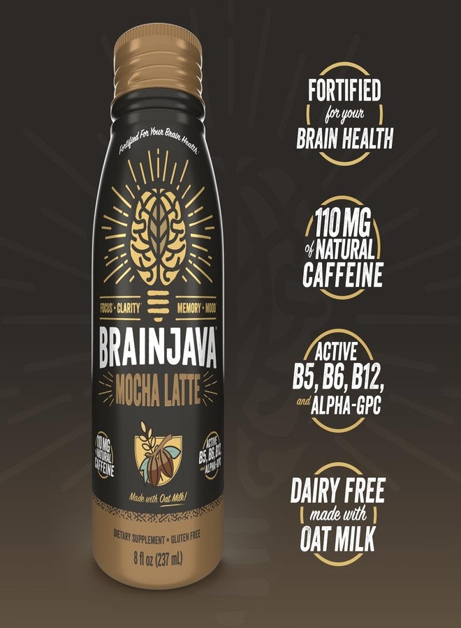 Brainjava Oat Milk Mocha Latte, 110 MG Caffeine, Ready to Drink Beverage With L Theanine, Vitamin C, Vitamin B, and Potassium for Focus and Clarity Support, Arabica Coffee, 8 FL Oz, 4 Pack - Image 3