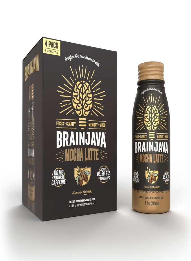 Brainjava Oat Milk Mocha Latte, 110 MG Caffeine, Ready to Drink Beverage With L Theanine, Vitamin C, Vitamin B, and Potassium for Focus and Clarity Support, Arabica Coffee, 8 FL Oz, 4 Pack - Image 1