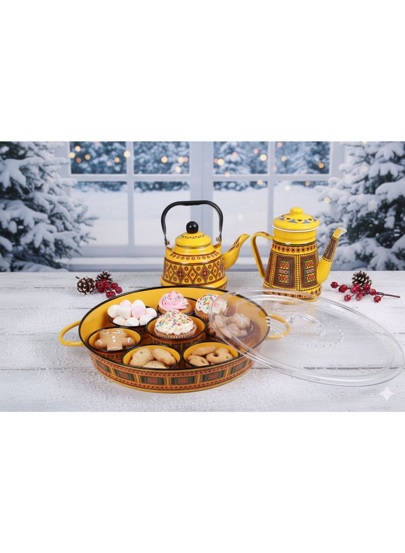 Traditional Serving Tray with Teapot & Dallah for Arabic Hospitality - Image 1