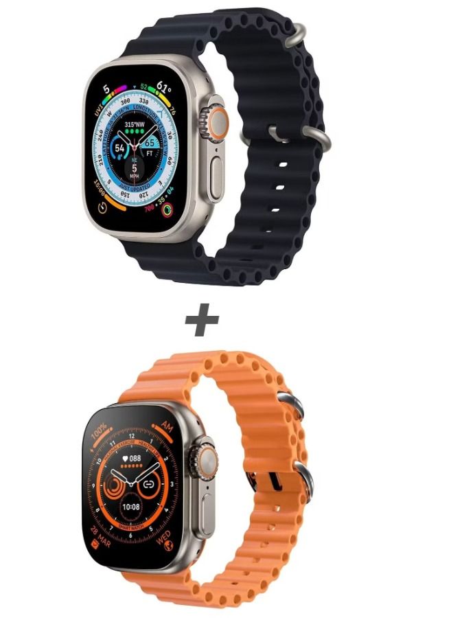 Pack of 2 Orange + Black Watch 8 Z66 Ultra SmartWatch Unisex Series 49mm 2 Inch Amoled Bluetooth Calling Health Fitness And Sports Watch - Image 1