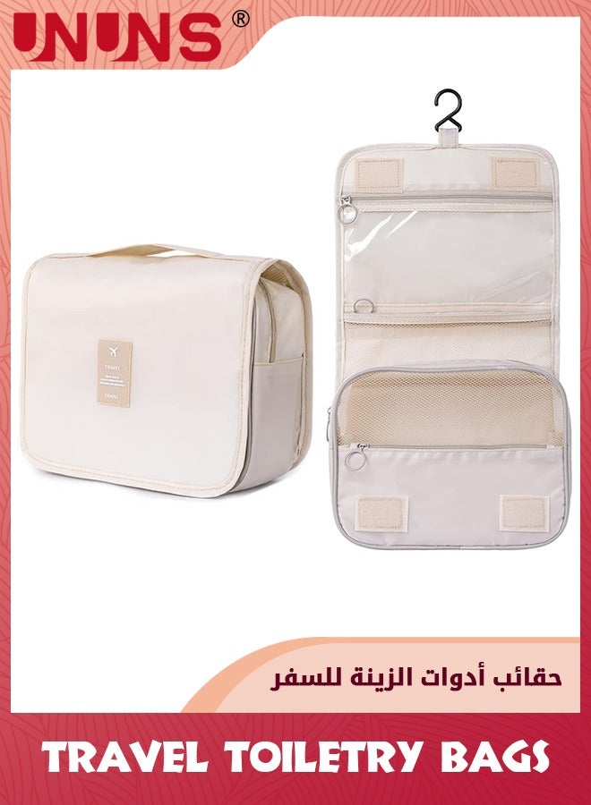 UNUNS Large Capacity Hanging Travel Bag With Hanging Hook, Full Sized Travel Toiletry Bag Detachable Pouch, Waterproof Makeup Bag for Men and Women-Beige - Image 1