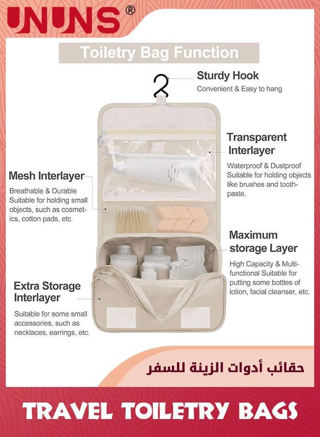 UNUNS Large Capacity Hanging Travel Bag With Hanging Hook, Full Sized Travel Toiletry Bag Detachable Pouch, Waterproof Makeup Bag for Men and Women-Beige - Image 2