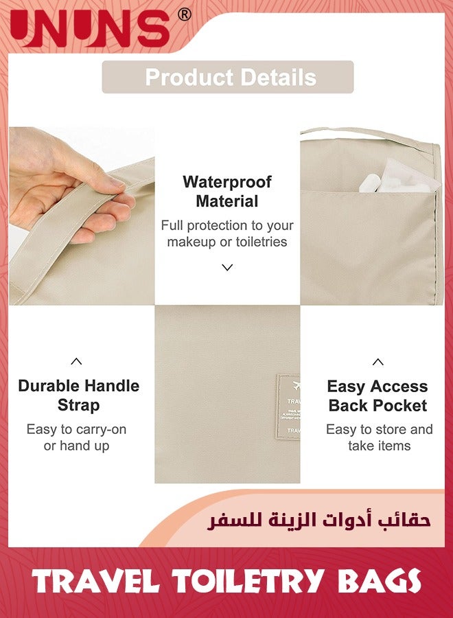 UNUNS Large Capacity Hanging Travel Bag With Hanging Hook, Full Sized Travel Toiletry Bag Detachable Pouch, Waterproof Makeup Bag for Men and Women-Beige - Image 3