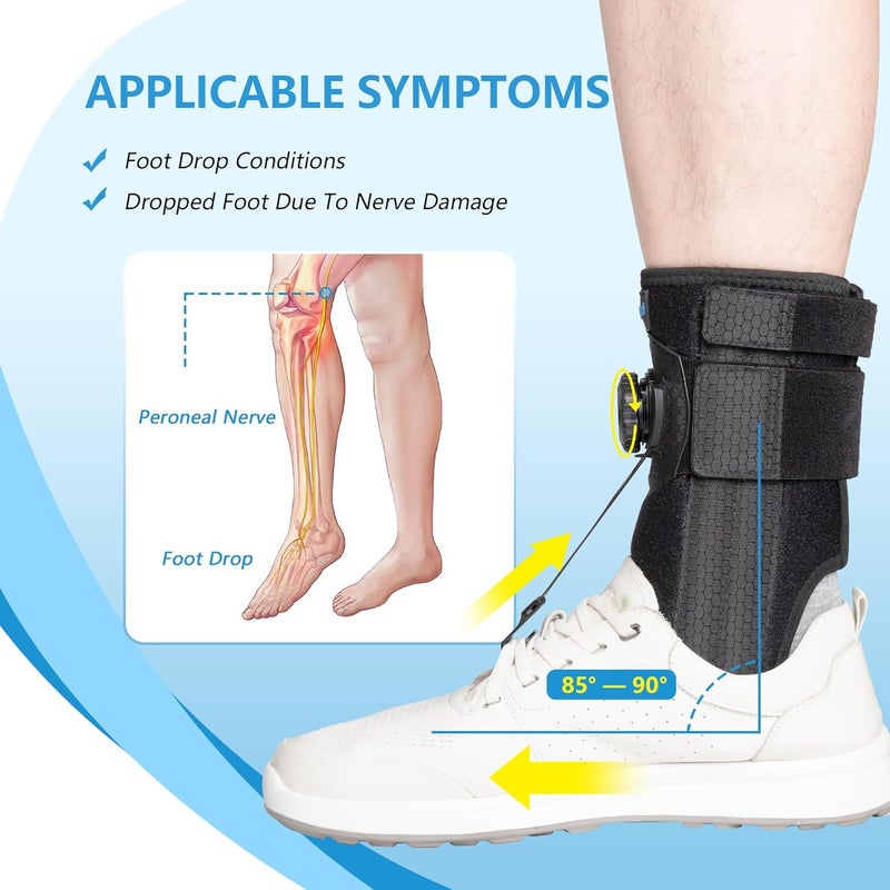 joingood Adjustable AFO Foot Drop Brace with Quick Release Dial, Drop Foot Support for Nerve Damage or Muscle Weakness, with Wide Hook for Shoes Slippers Left or Right Foot, Unisex, S/M - Image 2