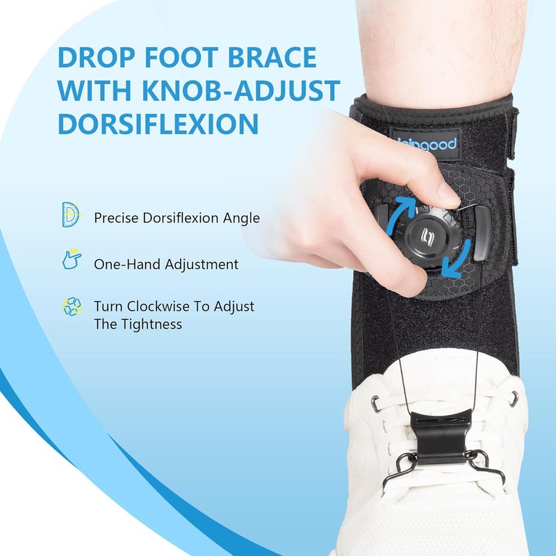 joingood Adjustable AFO Foot Drop Brace with Quick Release Dial, Drop Foot Support for Nerve Damage or Muscle Weakness, with Wide Hook for Shoes Slippers Left or Right Foot, Unisex, S/M - Image 3