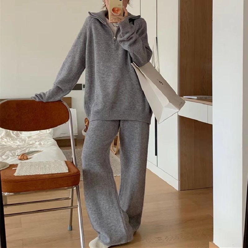 Chic Knit Sweater Pant Set Womens Casual Autumn Winter Khaki - Image 5