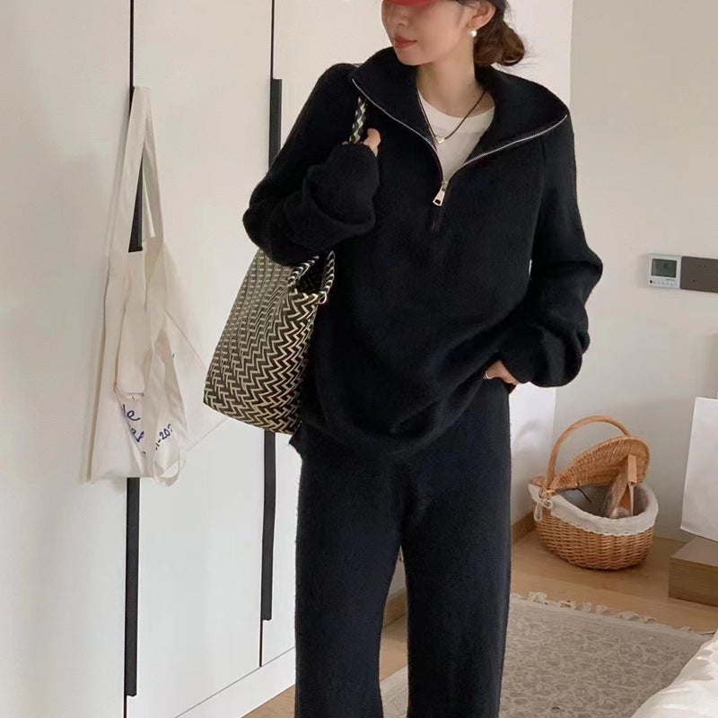 Chic Knit Sweater Pant Set Womens Casual Autumn Winter Khaki - Image 2