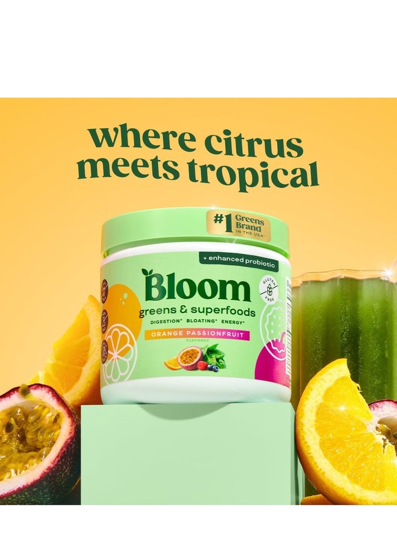 بلوم التغذية Bloom Nutrition Superfood Greens Powder, إنزيمات الجهاز الهضمي مع البروبيوتيك والبريبايوتكس, صحة الأمعاء, تخفيف الانتفاخ للنساء, الكلوريلا, مزيج العصير مع مسحوق جذر البنجر, 30 SVG, فاكهة العاطفة البرتقالية - Image 2