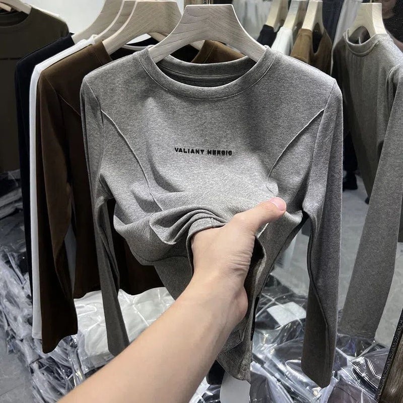 Thickened Double-Sided Velvet Long-Sleeved T-Shirt With Foreign-Style Niche Base Shirt Warm White Top Trendy - Image 5