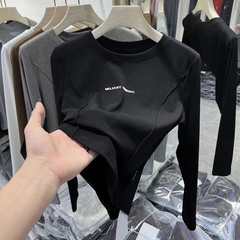 Thickened Double-Sided Velvet Long-Sleeved T-Shirt With Foreign-Style Niche Base Shirt Warm White Top Trendy - Image 1