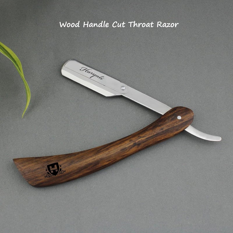 Haryali London 4pcs Wooden Shaving Set for Men Classic Wet Shave Kit with Cut Throat Razor Black Badger Hair Shaving Brush Shaving Soap Stainless Steel Shaving Bowl Mens Grooming Set for Beard Care - Image 4