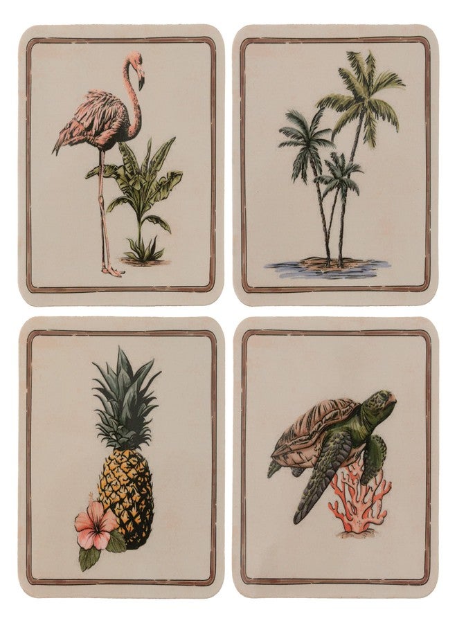Karma, Cork Drink Coasters Set of 4, Palm Tree Square Coasters for Dinning Table and Coffee Table, Aloha - Image 1