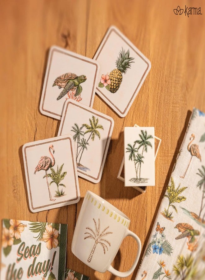 Karma, Cork Drink Coasters Set of 4, Palm Tree Square Coasters for Dinning Table and Coffee Table, Aloha - Image 3
