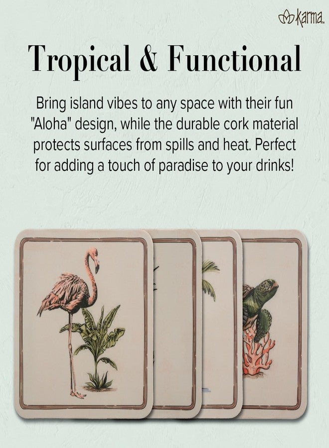 Karma, Cork Drink Coasters Set of 4, Palm Tree Square Coasters for Dinning Table and Coffee Table, Aloha - Image 4