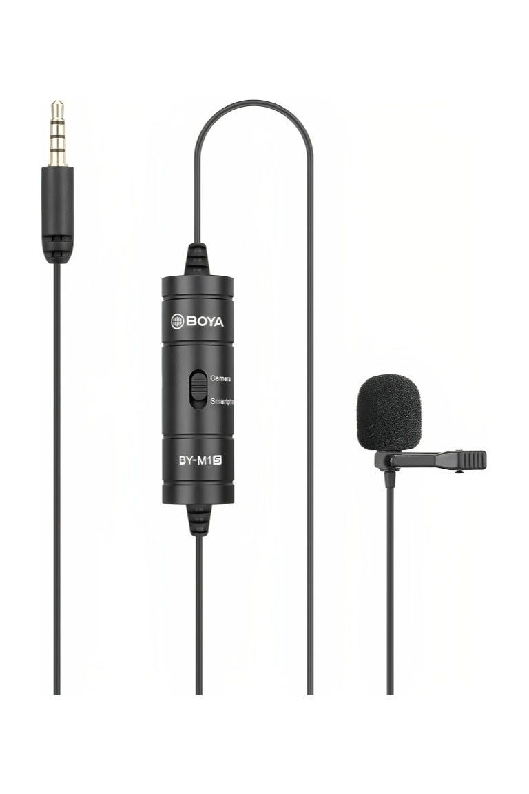 BOYA Boya BYM1S AUX Microphone with Clear Sound and, Modern Design, Omnidirectional, 3.5mm TRS, Black, for Multi Devices - Clip On, Battery Powered, Compatible with Smartphone, Camcorder, Personal Computer - Image 1