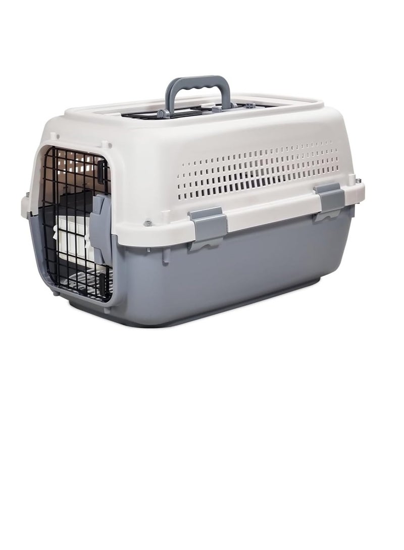 NNC PETS Travel dog carrier with Open top, Front door, and Food bowl, Breathable pet transport box with Handle, Urine-proof mat, Comfortable kennel for Cats & Puppies, Durable plastic box 50 cm Grey) - Image 1
