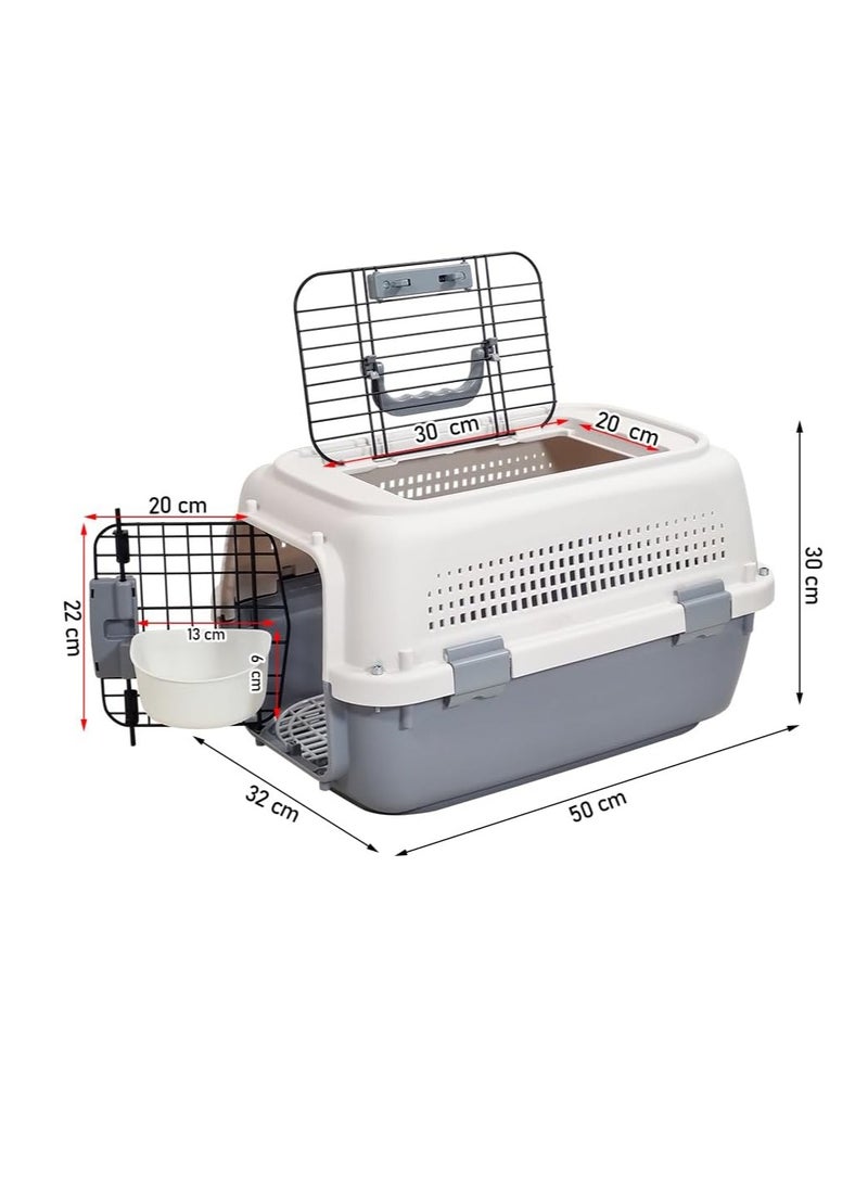 NNC PETS Travel dog carrier with Open top, Front door, and Food bowl, Breathable pet transport box with Handle, Urine-proof mat, Comfortable kennel for Cats & Puppies, Durable plastic box 50 cm Grey) - Image 2
