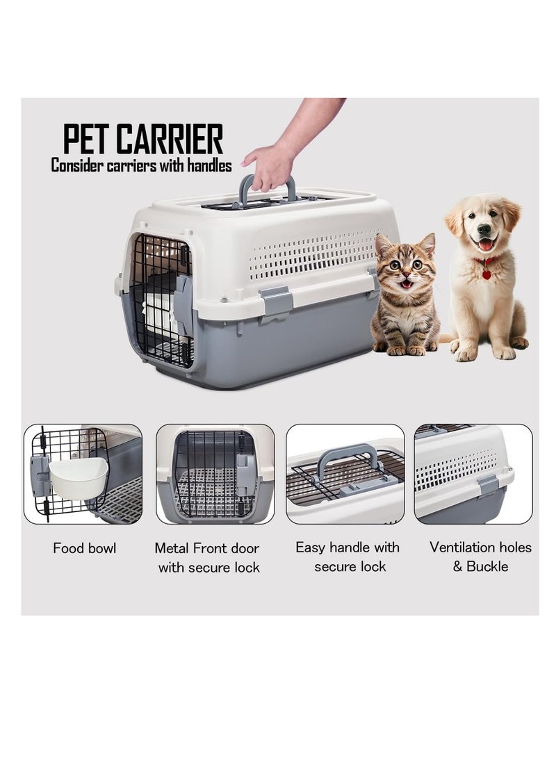 NNC PETS Travel dog carrier with Open top, Front door, and Food bowl, Breathable pet transport box with Handle, Urine-proof mat, Comfortable kennel for Cats & Puppies, Durable plastic box 50 cm Grey) - Image 3