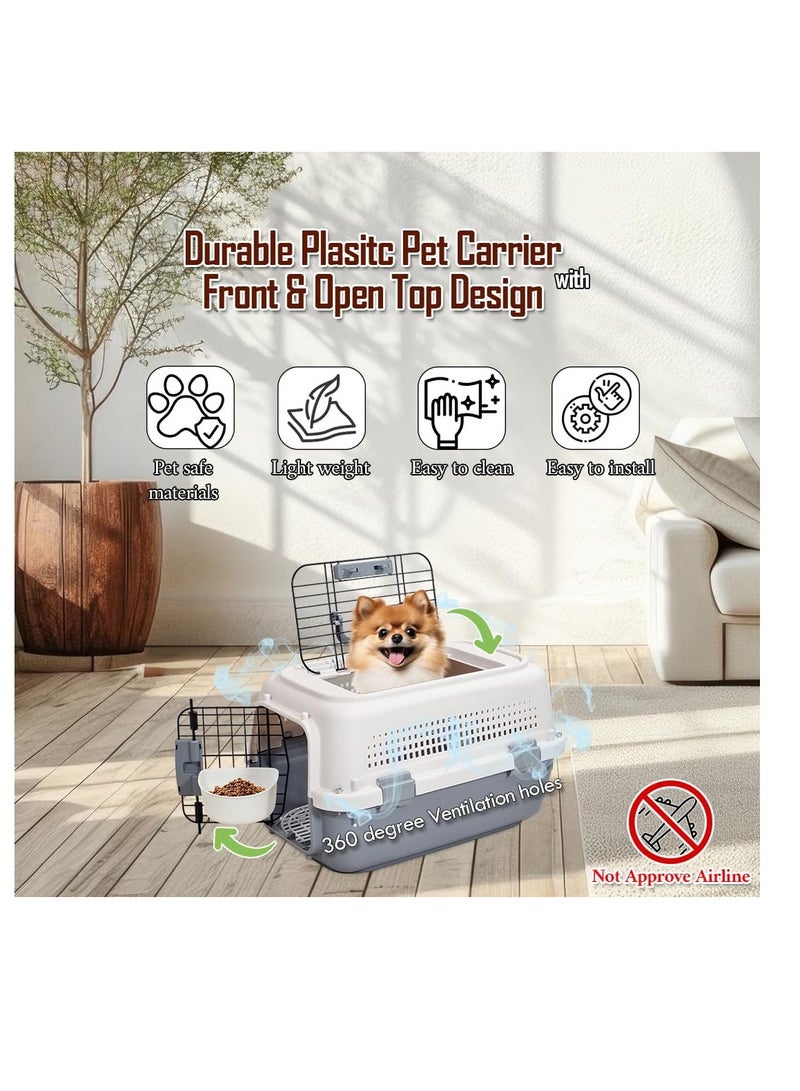 NNC PETS Travel dog carrier with Open top, Front door, and Food bowl, Breathable pet transport box with Handle, Urine-proof mat, Comfortable kennel for Cats & Puppies, Durable plastic box 50 cm Grey) - Image 5