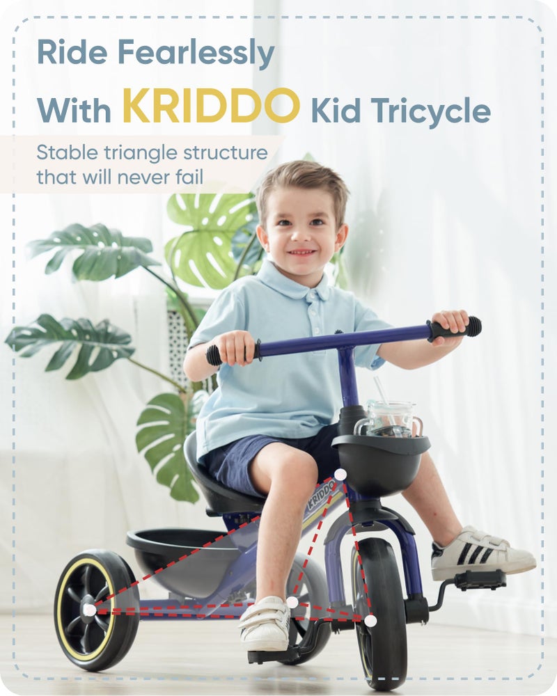 KRIDDO Kids Tricycles Age 24 Month to 4 Years Toddler Kids Trike for 25 to 5 Year Old Gift Toddler Tricycles for 24 Year Olds Trikes for Toddlers Blue - Image 3