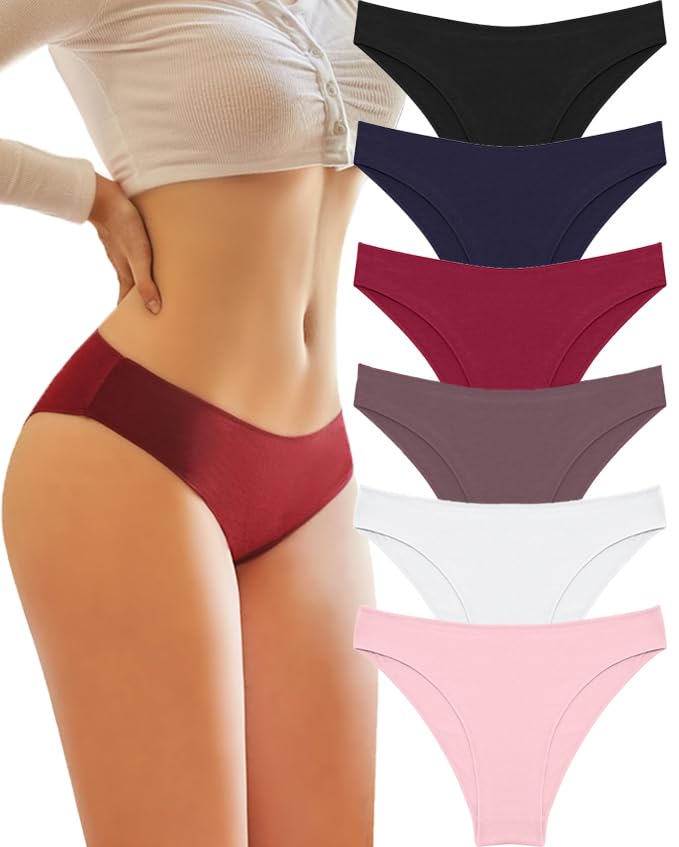 Knowyou Womens Underwear Cotton Cheeky Panties for Women Cute Stretch Bikini Breathable Panties for Ladies 6Pack - Image 1