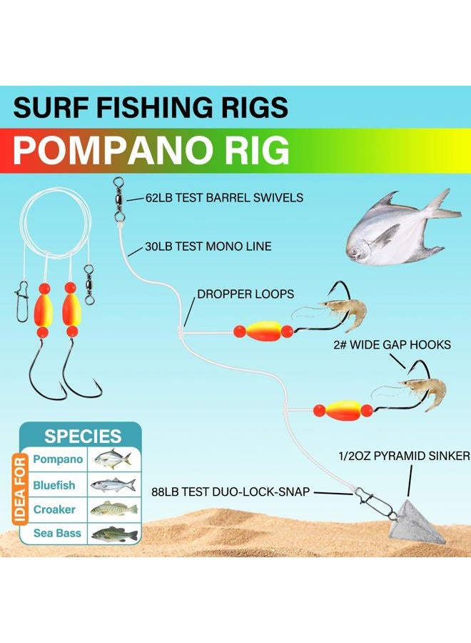 Alwonder 5-Pack Pompano Rigs Surf Fishing Rigs with Snell Floats Saltwater Live Bait Rig, Swivels Duo Lock Snaps Circle Wide Gap Kahle Hooks Rig for Beach Surf Casting Pier Jetty Fishing Green&Yellow - Image 2
