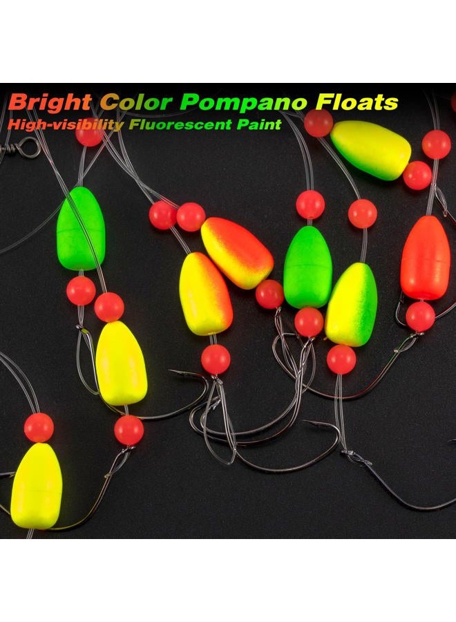 Alwonder 5-Pack Pompano Rigs Surf Fishing Rigs with Snell Floats Saltwater Live Bait Rig, Swivels Duo Lock Snaps Circle Wide Gap Kahle Hooks Rig for Beach Surf Casting Pier Jetty Fishing Green&Yellow - Image 5