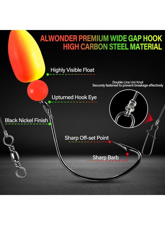 Alwonder 5-Pack Pompano Rigs Surf Fishing Rigs with Snell Floats Saltwater Live Bait Rig, Swivels Duo Lock Snaps Circle Wide Gap Kahle Hooks Rig for Beach Surf Casting Pier Jetty Fishing Green&Yellow - Image 4