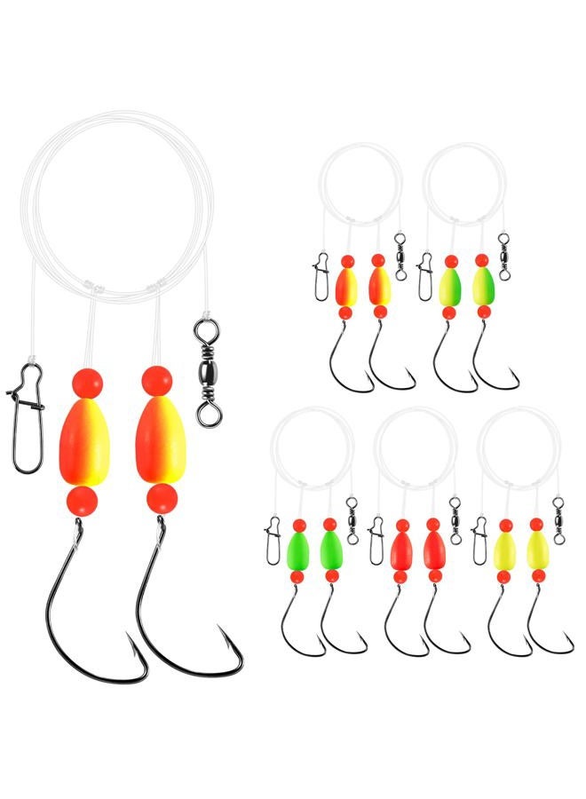 Alwonder 5-Pack Pompano Rigs Surf Fishing Rigs with Snell Floats Saltwater Live Bait Rig, Swivels Duo Lock Snaps Circle Wide Gap Kahle Hooks Rig for Beach Surf Casting Pier Jetty Fishing Green&Yellow - Image 1