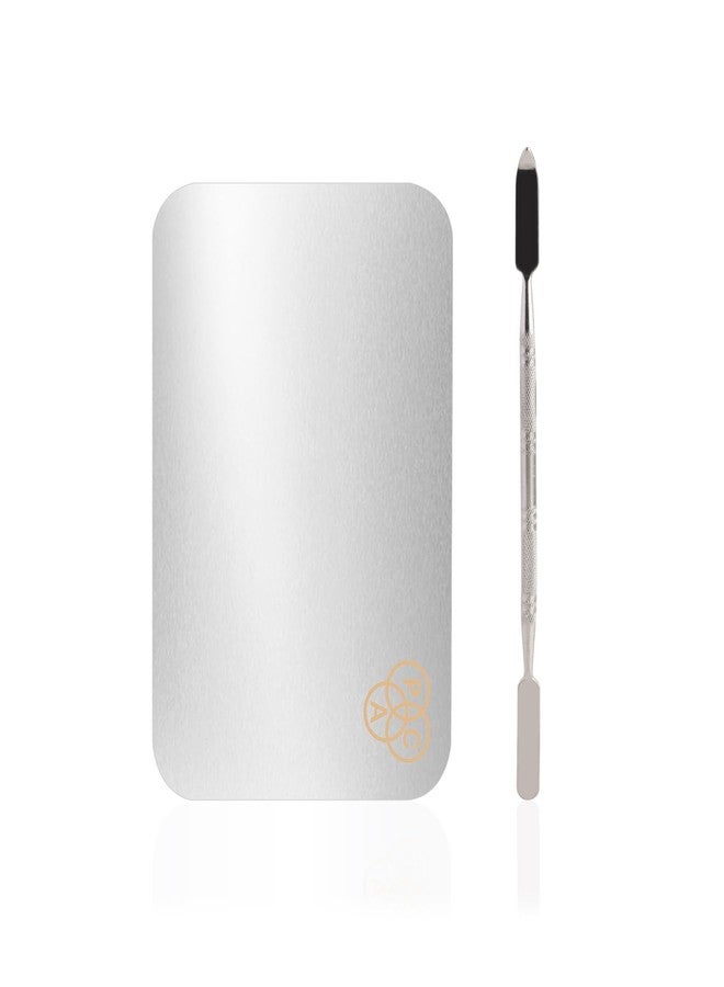 PAC Metal Palette & Spatula (Medium) | Makeup Mixing Palette with Spatula | Stainless Steel Rectangle Plate Suitable for Mixing Foundation, Lipsticks, Eyelash, Nail Art, Eye Shadow | Grey - Image 2