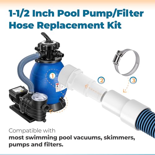 ANTOBLE 1 1/2" Swimming Pool Filter Hose Above Ground Pool Pump Hose Replacement Kit (6 Feet, 2 Hoses+4 Clamps+2 Adapters+2 Tapes) - Image 3