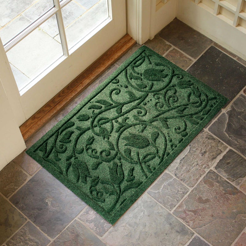 VivaNest Boho Green Floral Leaves Outdoor Indoor Entrance Doormats, Absorbent Durable Heavy Duty Welcome Front Door Mat,Thick Natural Rubber Back,Easy Clean Entryway Mat 17x30 Inch, Low Profile - Image 2