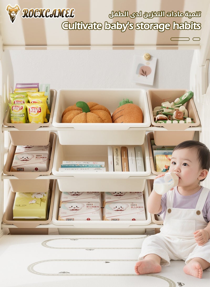 ROCKCAMEL منزل ألعاب أطفال 3 في 1 بسجادة لعب بسُمك 2 سم وطاولة مكعبات وخزانة تخزين، خيمة قلعة داخلية بقفل باب، منزل ألعاب محمول للبنين والبنات، قاعدة سرية للقراءة واللعب (147 × 85 × 118.5 سم) - Image 3