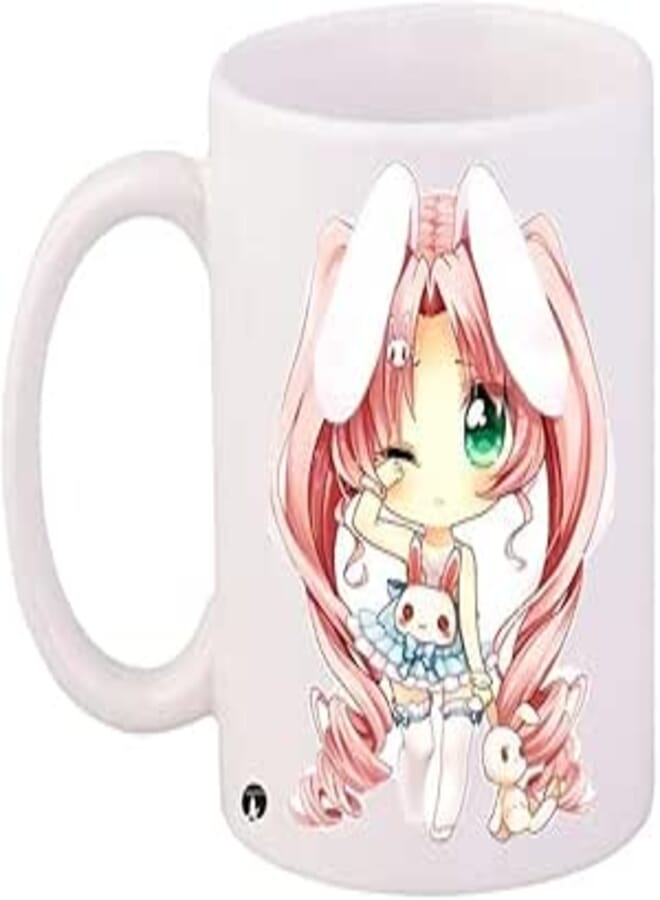 RYN Anime Girl Printed Coffee Mug White/Pink/Blue 11Ounce - RYNmg8811