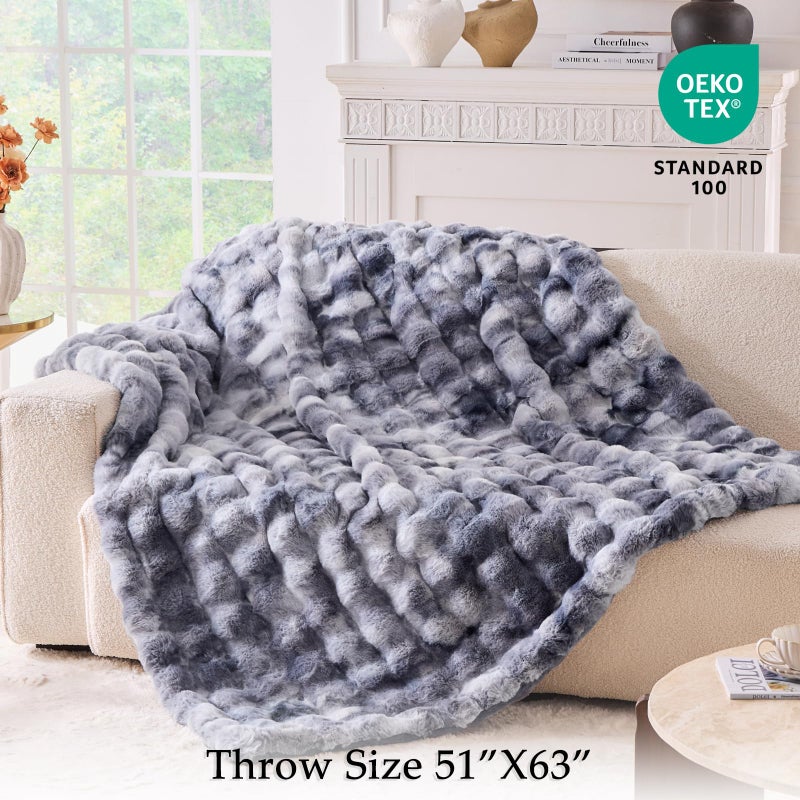 BENVWE Fluffy Faux Fur Throw Blanket for Couch - Soft, Plush, Thick, Cozy, Fuzzy Luxury Minky Bubble Blanket for Home Living Room Decor, Gifts for Women, Tie-dye Light Grey, 51" x 63", 1100GSM - Image 2