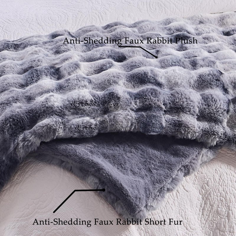 BENVWE Fluffy Faux Fur Throw Blanket for Couch - Soft, Plush, Thick, Cozy, Fuzzy Luxury Minky Bubble Blanket for Home Living Room Decor, Gifts for Women, Tie-dye Light Grey, 51" x 63", 1100GSM - Image 4