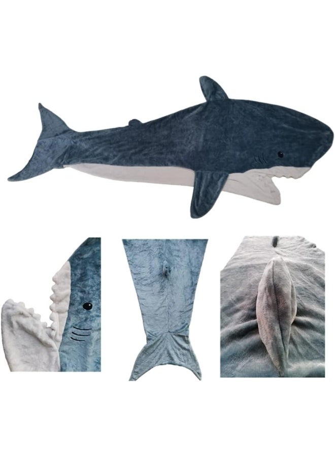 Shark Blanket Super Soft Cozy Flannel Hoodie Shark Sleeping Bag Shark Tail Wearable Fleece Throw Blanket Adult Kids Cosplay Shark Costume Shark Gifts for Shark Lovers  - Image 4