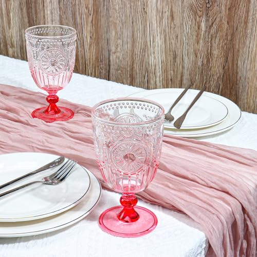 XUWAIDSGN 12Pcs Plastic Vintage Wine Glasses 13.5oz Reusable Embossed Goblet Glasses Pink Gradient Retro Wine Glassware Unbreakable Stemmed Champagne Water Cups for Wine Cocktail Juice Wedding - Image 5