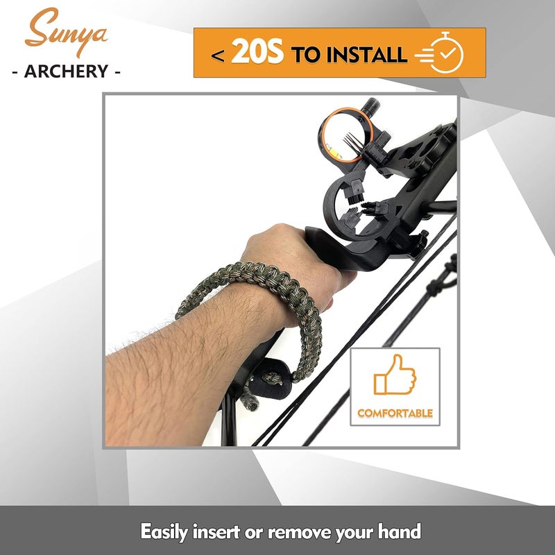 Sunya Archery Bow Wrist Sling, 550 Paracord Strap Comfortable on Hand.100% Full Grain Leather Yoke, Multiple Camo Colors.Fit Compound Bow Stabilizer & Recurve. - Image 3