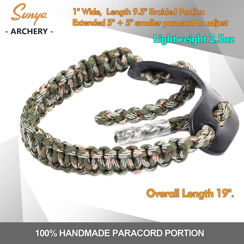 Sunya Archery Bow Wrist Sling, 550 Paracord Strap Comfortable on Hand.100% Full Grain Leather Yoke, Multiple Camo Colors.Fit Compound Bow Stabilizer & Recurve. - Image 4