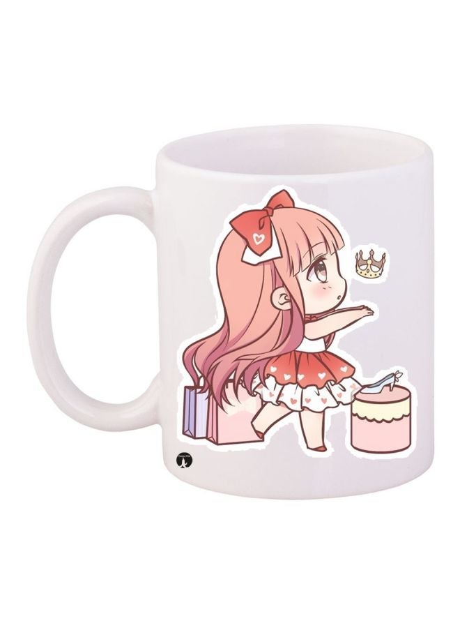 RYN Cartoon Printed Coffee Mug White/Pink/Beige 11ounce