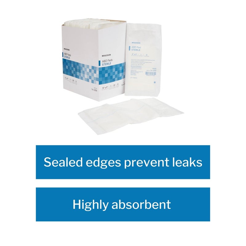 McKesson Abdominal Pads, Sterile, Nonwoven Cellulose, 5 in x 9 in, 20 Count, 1 Pack - Image 5