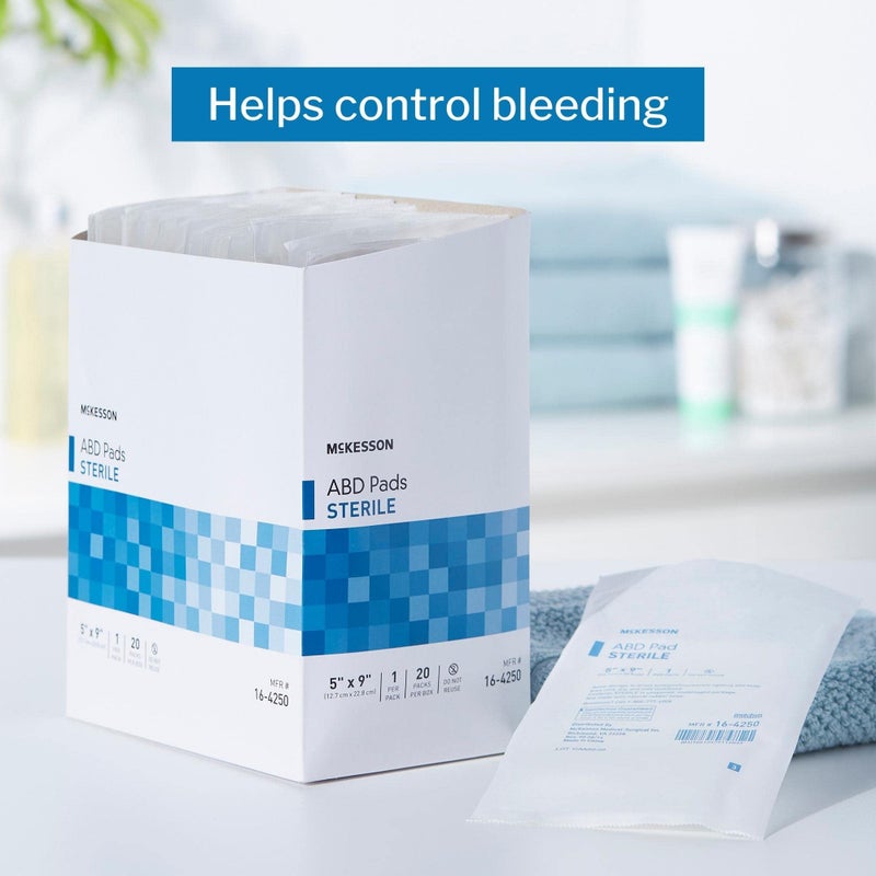 McKesson Abdominal Pads, Sterile, Nonwoven Cellulose, 5 in x 9 in, 20 Count, 1 Pack - Image 2
