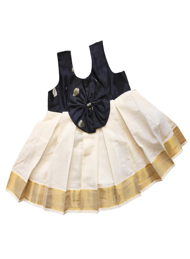 Picksparrow فستان قطني من ماركة بيكسبارو لحديثي الولادة من ولاية كيرالا، بتصميم كاسافو (قطن حرير شانديري، مطوي على شكل صندوق) (3-6 أشهر، أسود) - Image 1