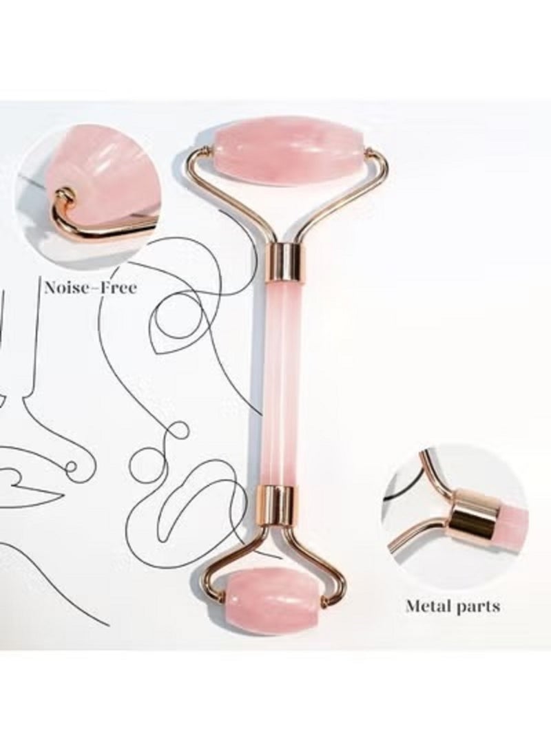 Natural stone face and neck roller – to stimulate collagen, promote skin radiance, and combat aging – 2 pieces – Rose color - Image 5