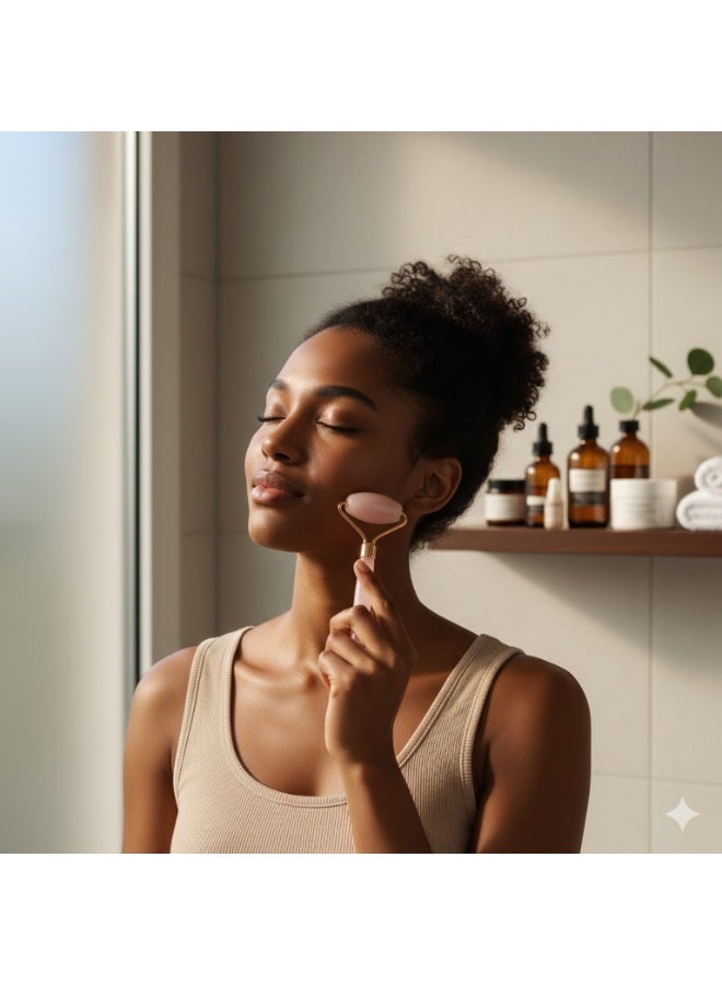 Natural stone face and neck roller – to stimulate collagen, promote skin radiance, and combat aging – 2 pieces – Rose color - Image 4