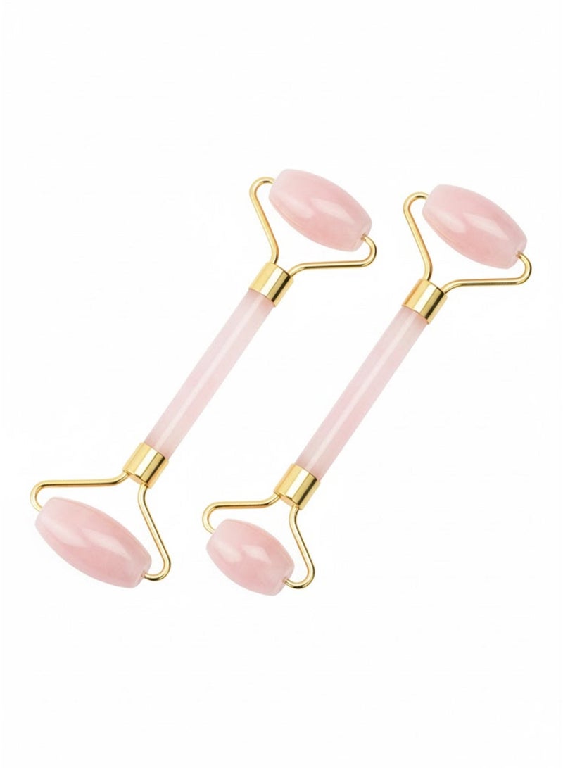 Natural stone face and neck roller – to stimulate collagen, promote skin radiance, and combat aging – 2 pieces – Rose color - Image 1