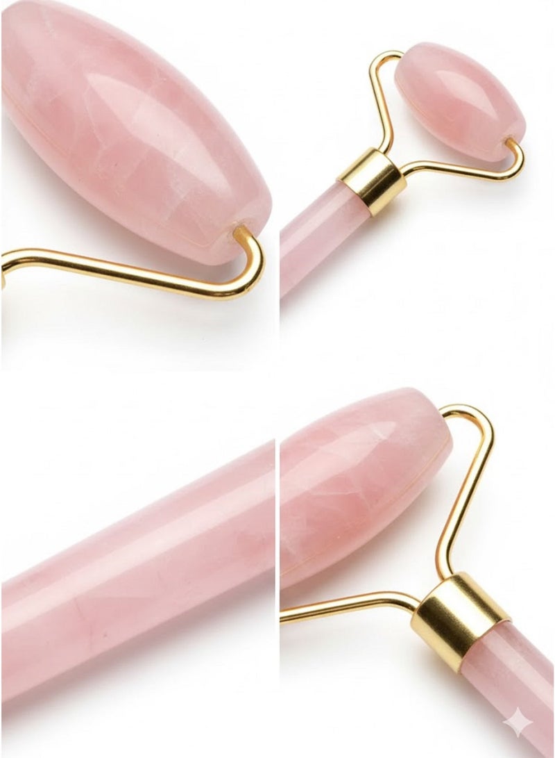 Natural stone face and neck roller – to stimulate collagen, promote skin radiance, and combat aging – 2 pieces – Rose color - Image 2