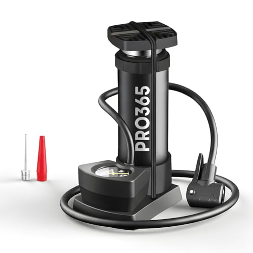 PRO365 Portable Foot Air Pump High Pressure with Pressure Gauge – Heavy Duty Metal Floor Pump for Car, Bicycle, Motorbike, Football & Tubeless Tyres (Black) - Image 1
