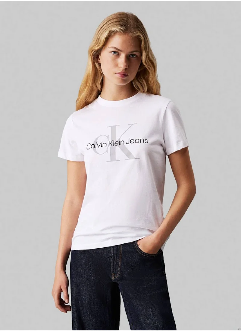 Calvin Klein Jeans Women's Monologo T-shirt - Cotton, White